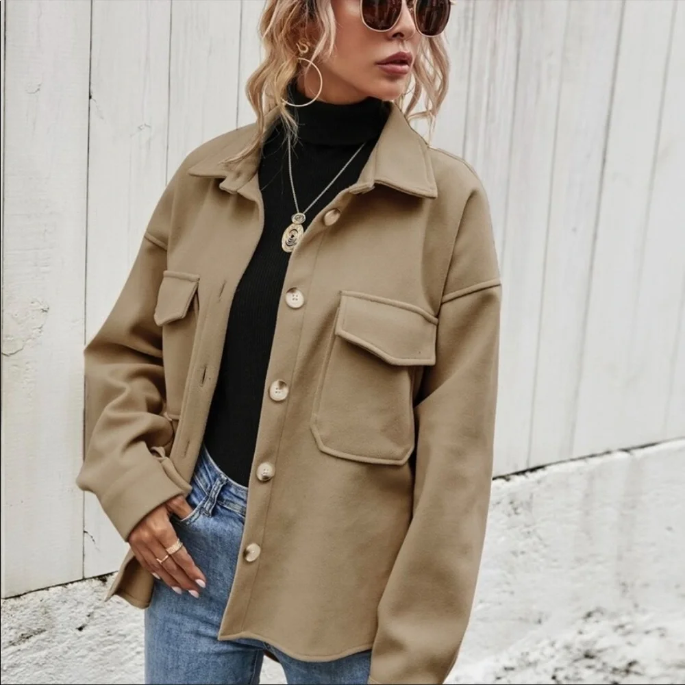 Boho brown boyfriend oversized button jacket shacket - Picture 6 of 15